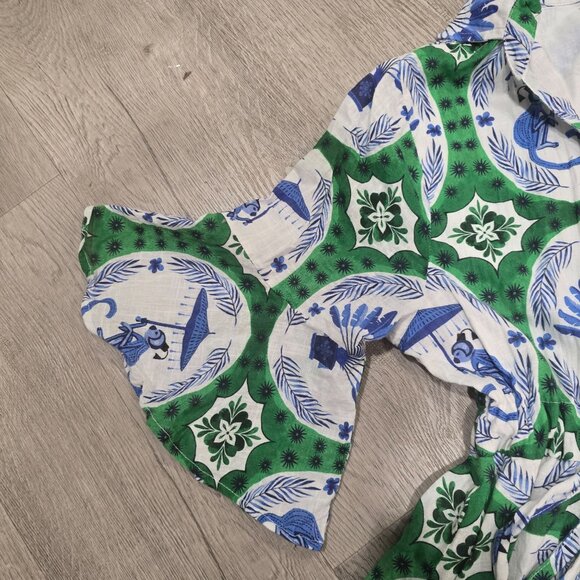 Isla Payal  COMO MIDI | MONKEY CHINOISERIE JADE & Blue Floral Print Maxi Dress S - Picture 5 of 12